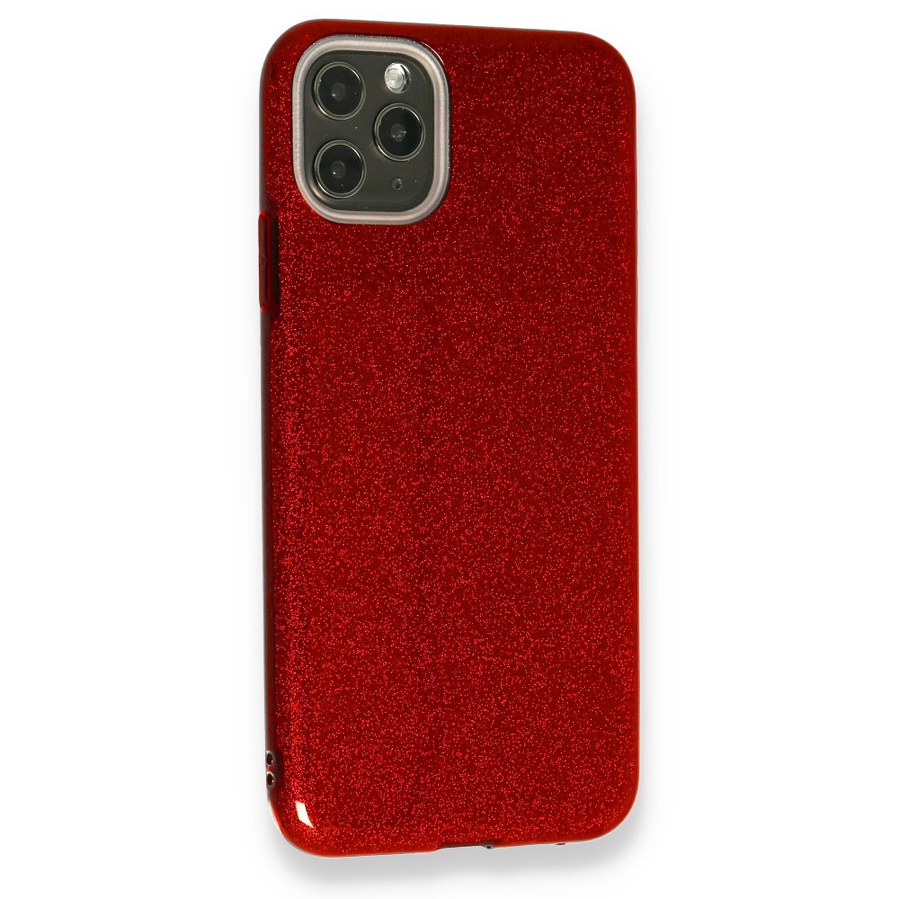  iPhone 11 Pro Max Kılıf Simli Katmanlı Silikon - Kırmızı