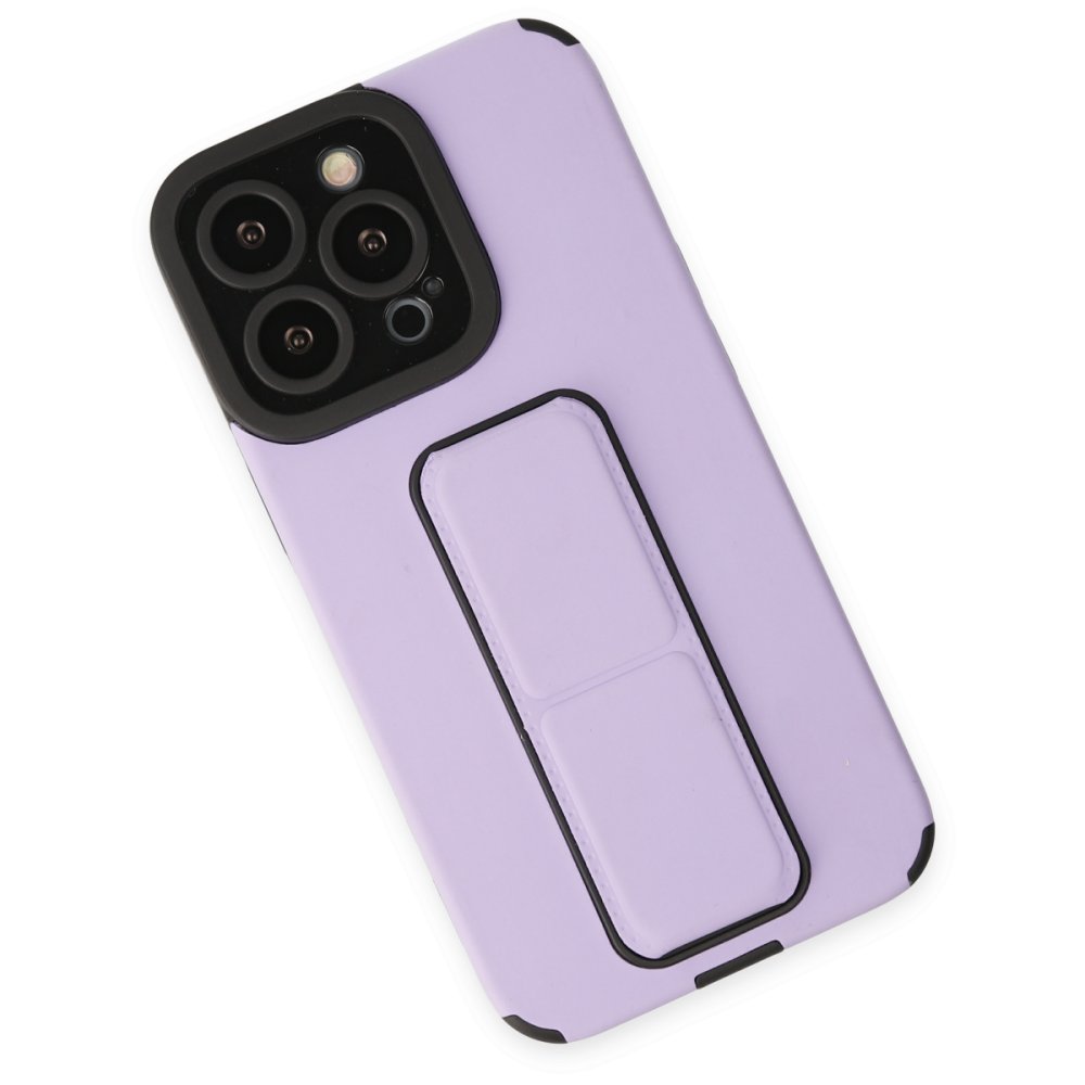 iPhone 14 Pro Max Kılıf Mega Standlı Silikon - Lila  iPhone 14 Pro Max Kılıf Mega Standlı Silikon - Lila
