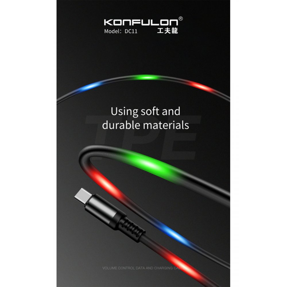 Konfulon DC11 Ses Duyarlı Işıklı Type-C Kablo 1M 2A - Siyah Konfulon DC11 Ses Duyarlı Işıklı Type-C Kablo 1M 2A - Siyah
