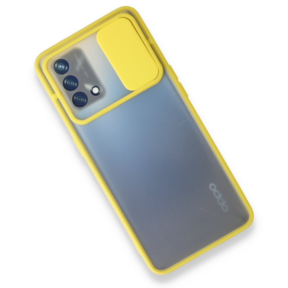 Oppo A74 4G Kılıf Palm Buzlu Kamera Sürgülü Silikon - Sarı  Oppo A74 4G Kılıf Palm Buzlu Kamera Sürgülü Silikon - Sarı