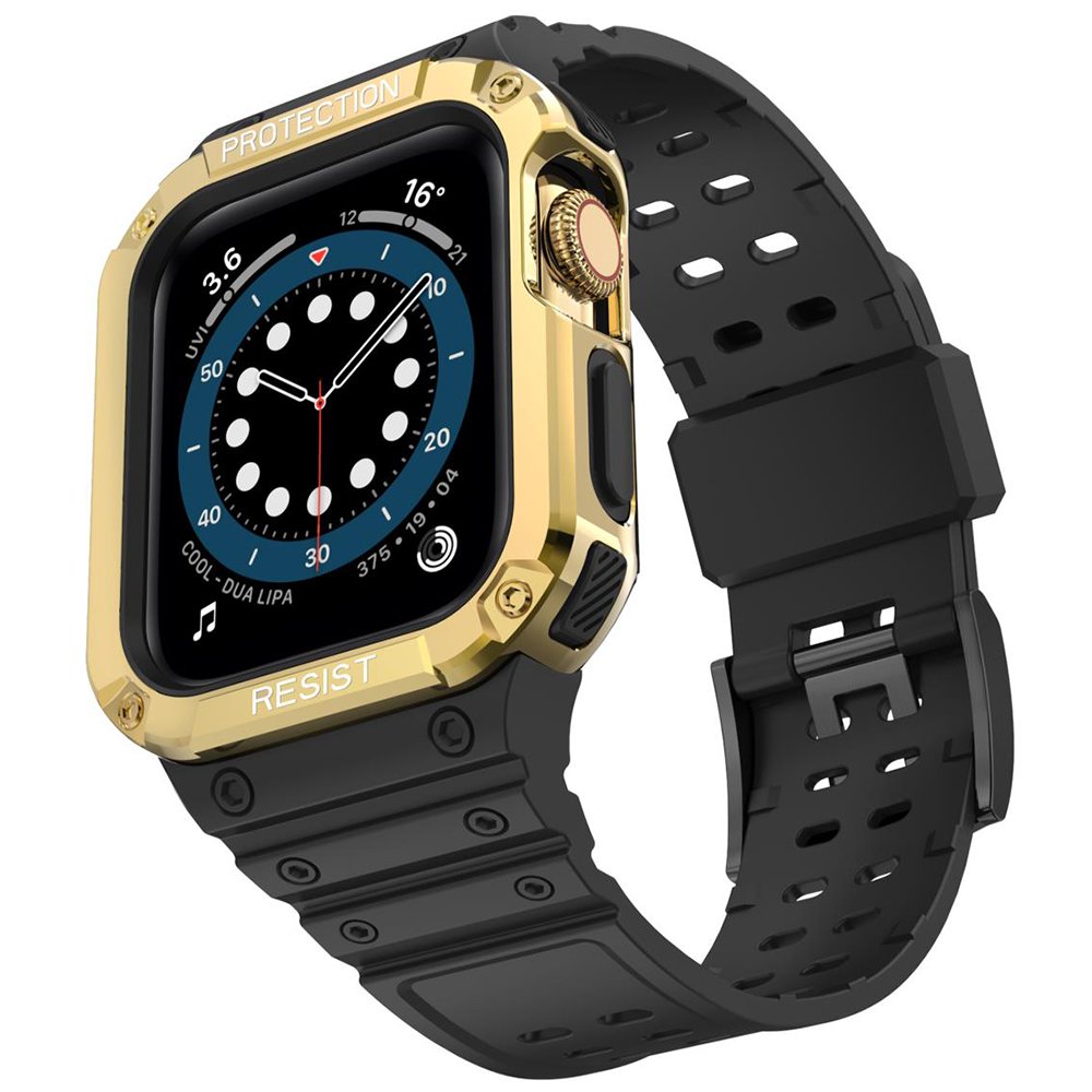  Apple Watch 42mm KR401 Silikon Kordon - Siyah-Gold