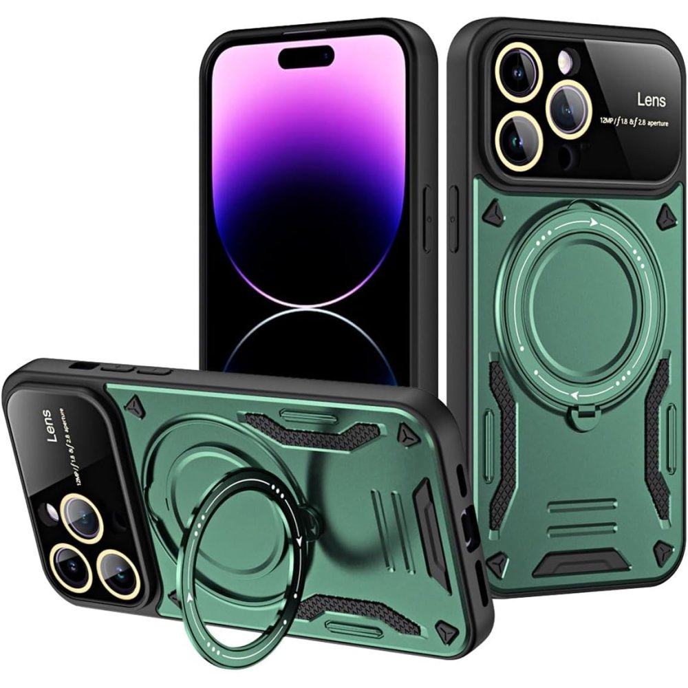  iPhone 16 Pro Kılıf Joy Lens Standlı Kapak - Koyu Yeşil