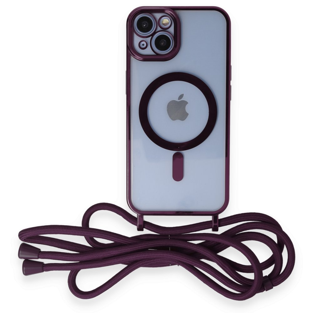  iPhone 14 Kılıf Divo Lazer Askılı Magsafe Kapak - Derin Mor
