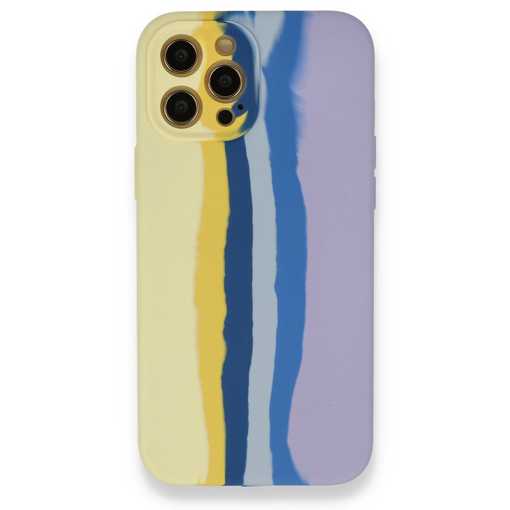  iPhone 12 Pro Max Kılıf Ebruli Lansman Silikon - Sarı-Lila