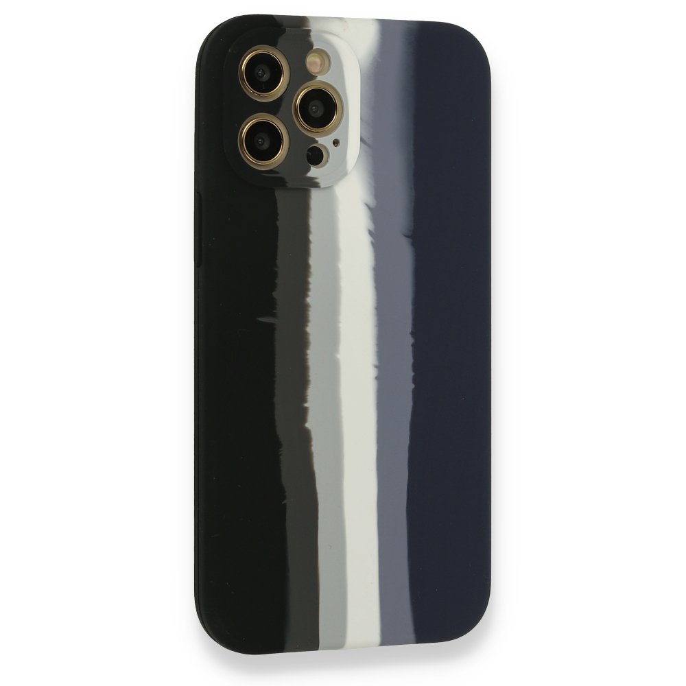  iPhone 12 Pro Max Kılıf Ebruli Lansman Silikon - Siyah-Lacivert