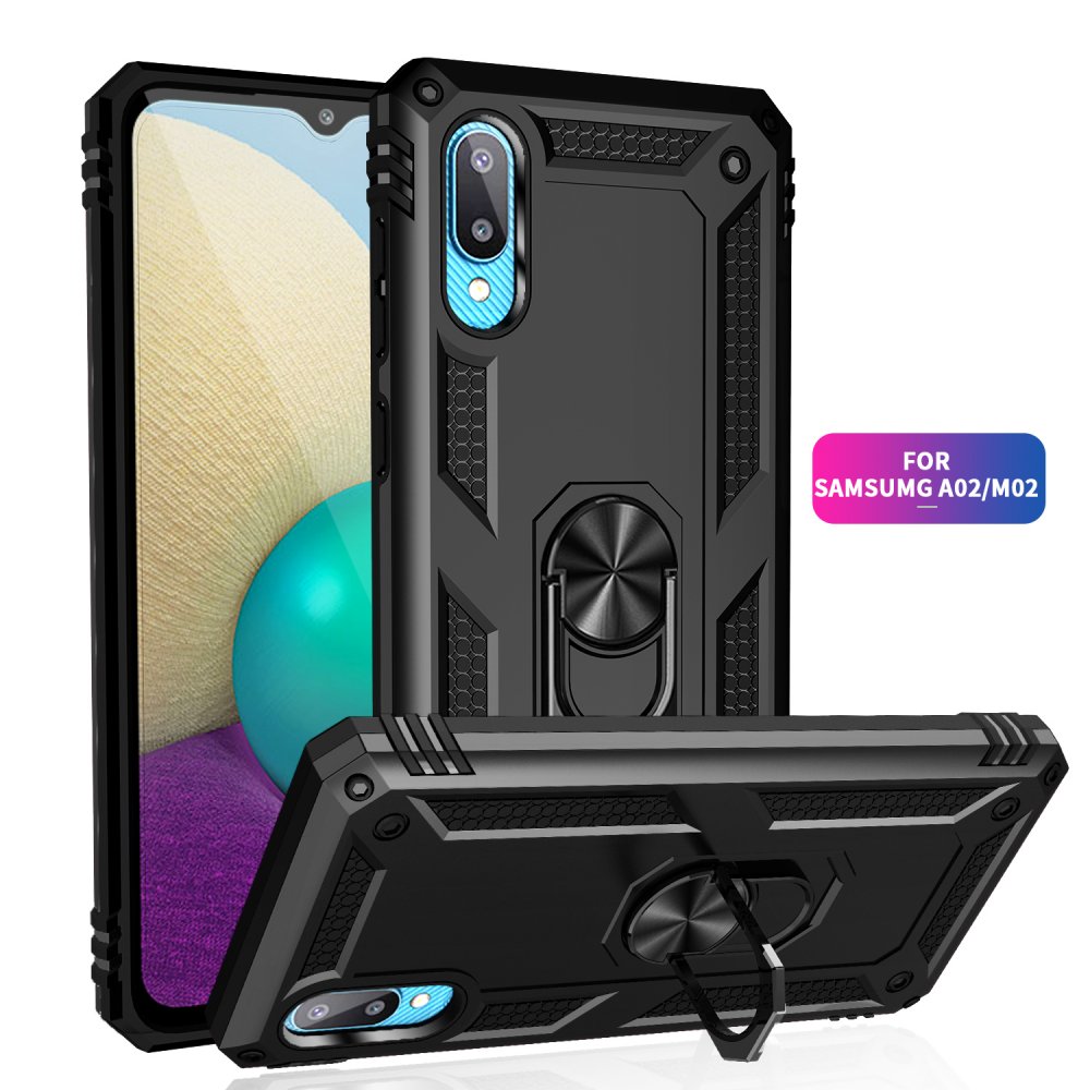  Samsung Galaxy A02 Kılıf Sofya Yüzüklü Silikon Kapak - Siyah