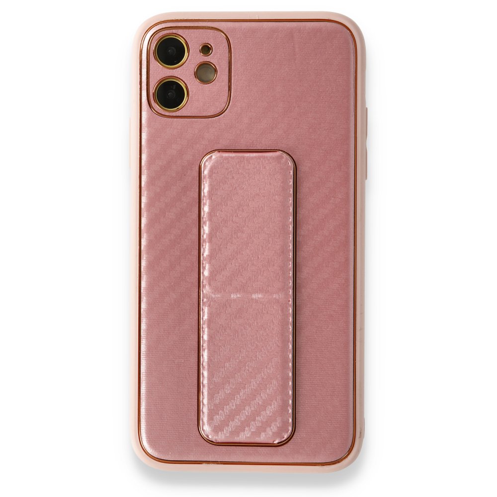  iPhone 12 Kılıf Coco Karbon Standlı Kapak - Pembe