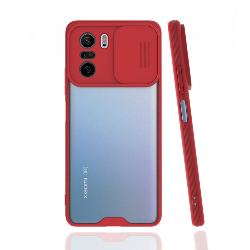 Redmi K40 Kılıf Platin Kamera Koruma Silikon - Kırmızı