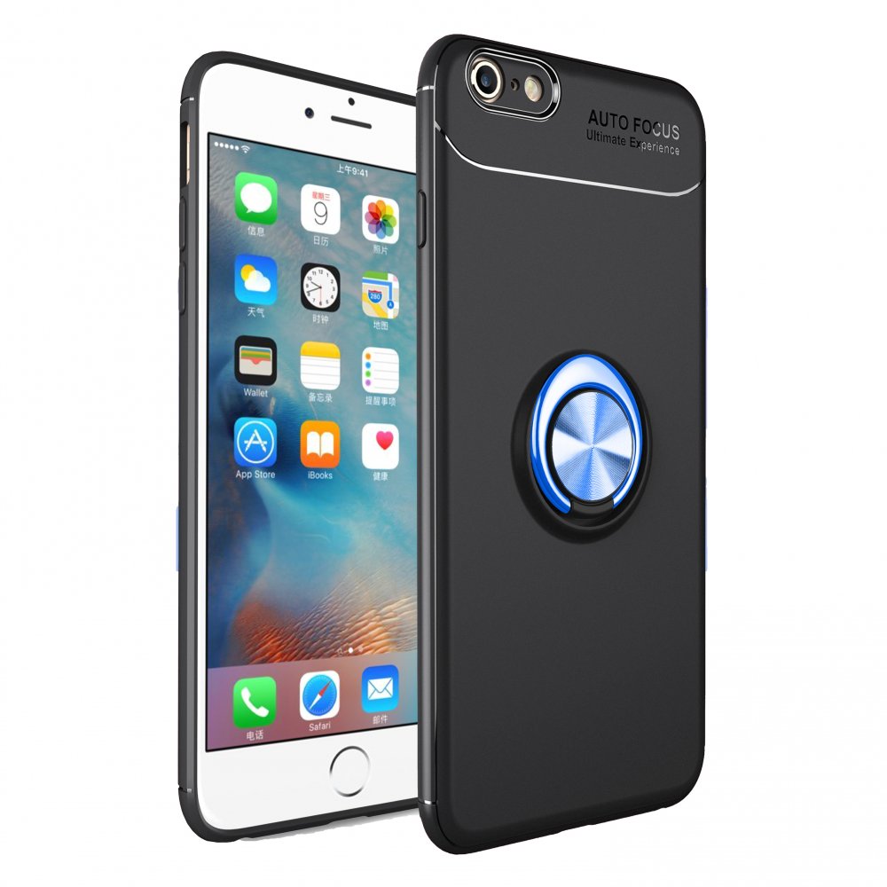 iPhone 6 Kılıf Range Yüzüklü Silikon - Siyah-Mavi