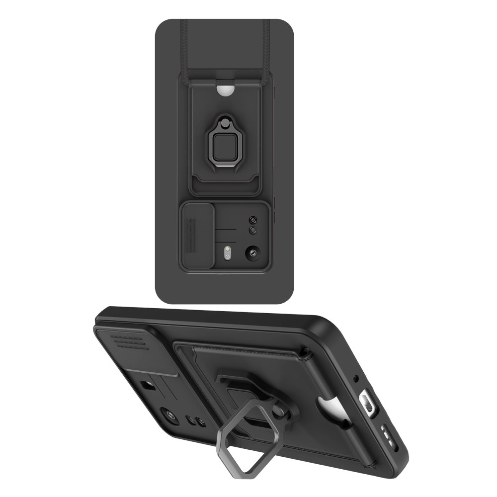 Redmi 13C Kılıf Zuma Kartvizitli Yüzüklü Silikon - Siyah