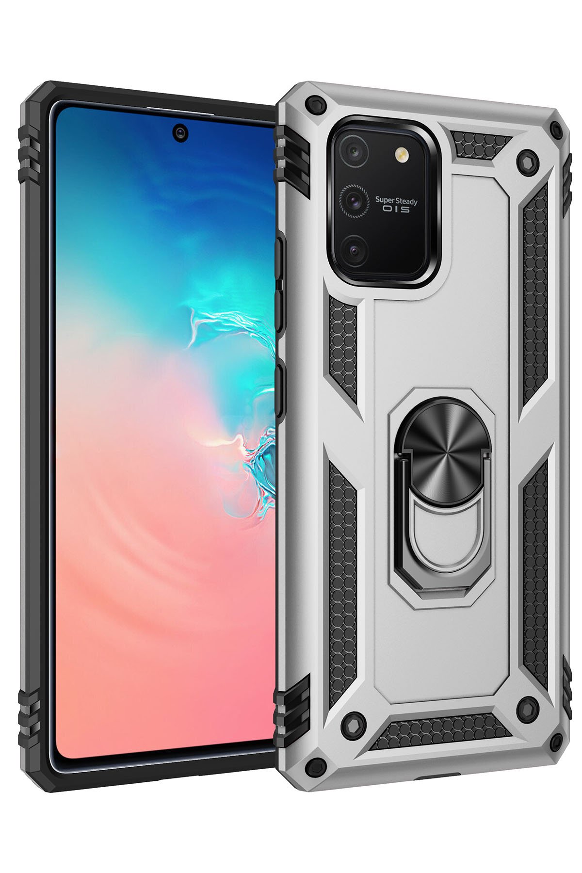  Samsung Galaxy A91 / S10 Lite Kılıf Sofya Yüzüklü Silikon Kapak - Gümüş