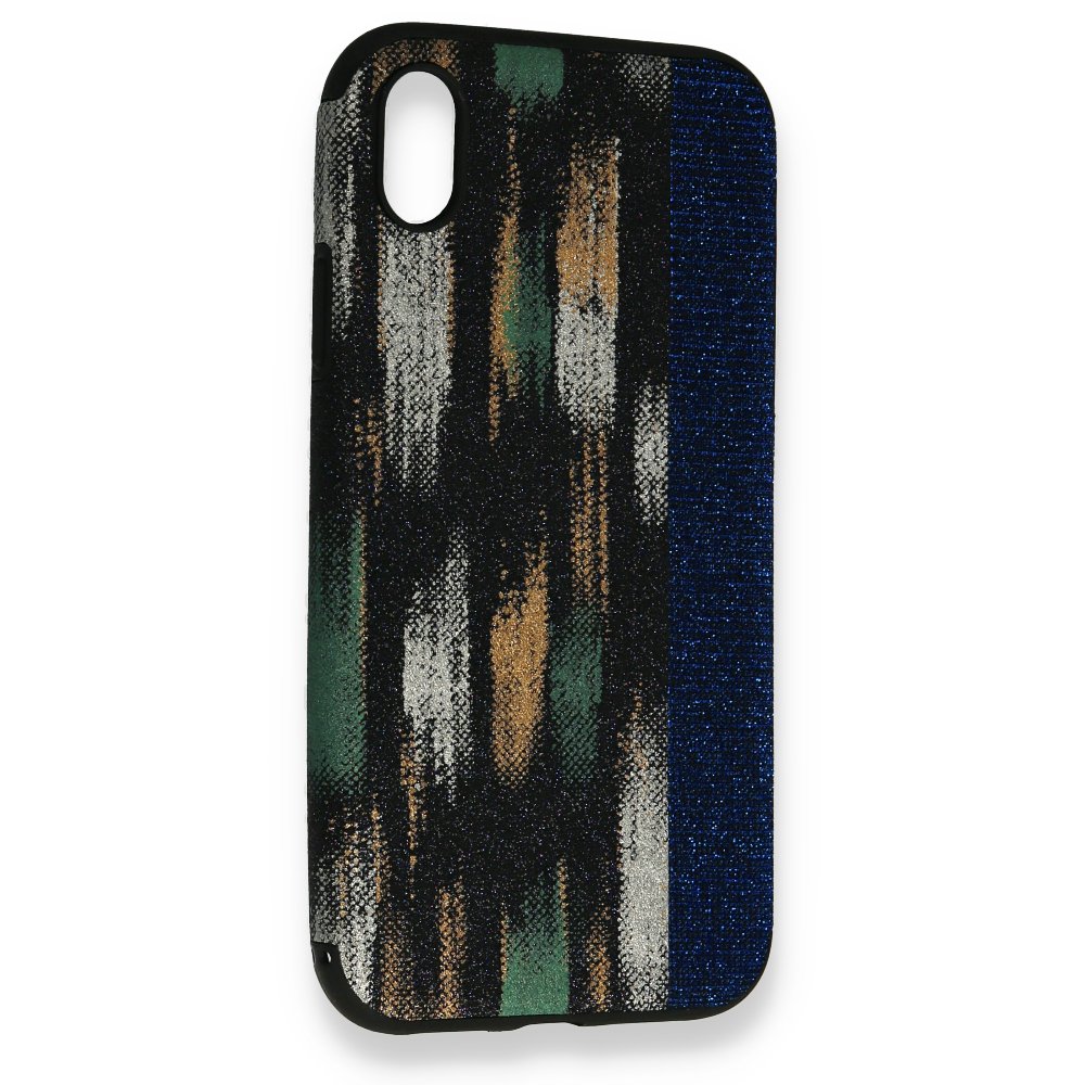  iPhone XR Kılıf Ottoman Simli Silikon - Siyah-Mavi