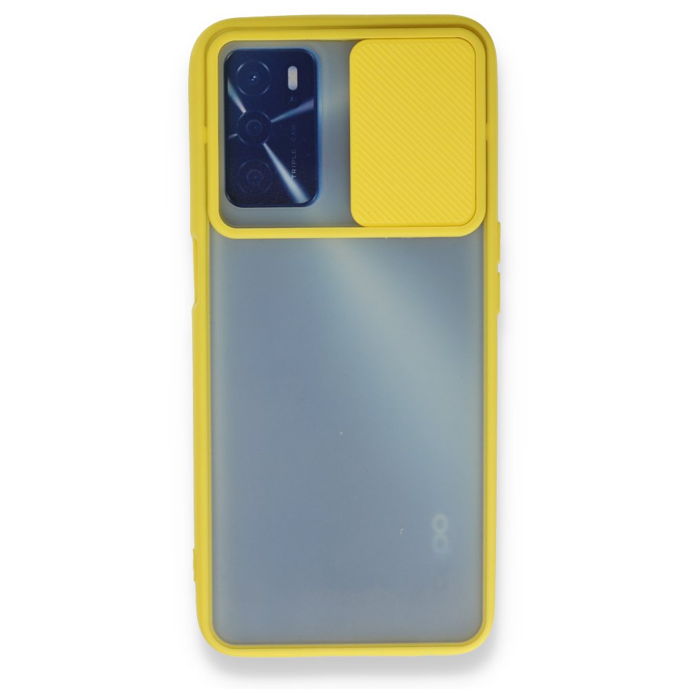 Oppo A16 Kılıf Palm Buzlu Kamera Sürgülü Silikon - Sarı Oppo A16 Kılıf Palm Buzlu Kamera Sürgülü Silikon - Sarı