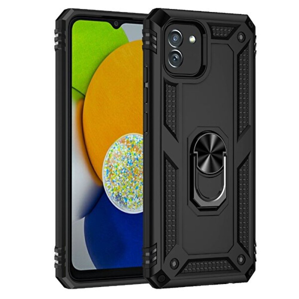  Samsung Galaxy A03 Kılıf Sofya Yüzüklü Silikon Kapak - Siyah