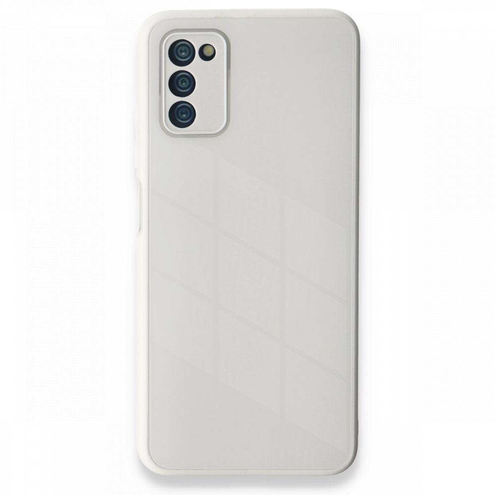  Samsung Galaxy A03S Kılıf Glass Kapak - Beyaz