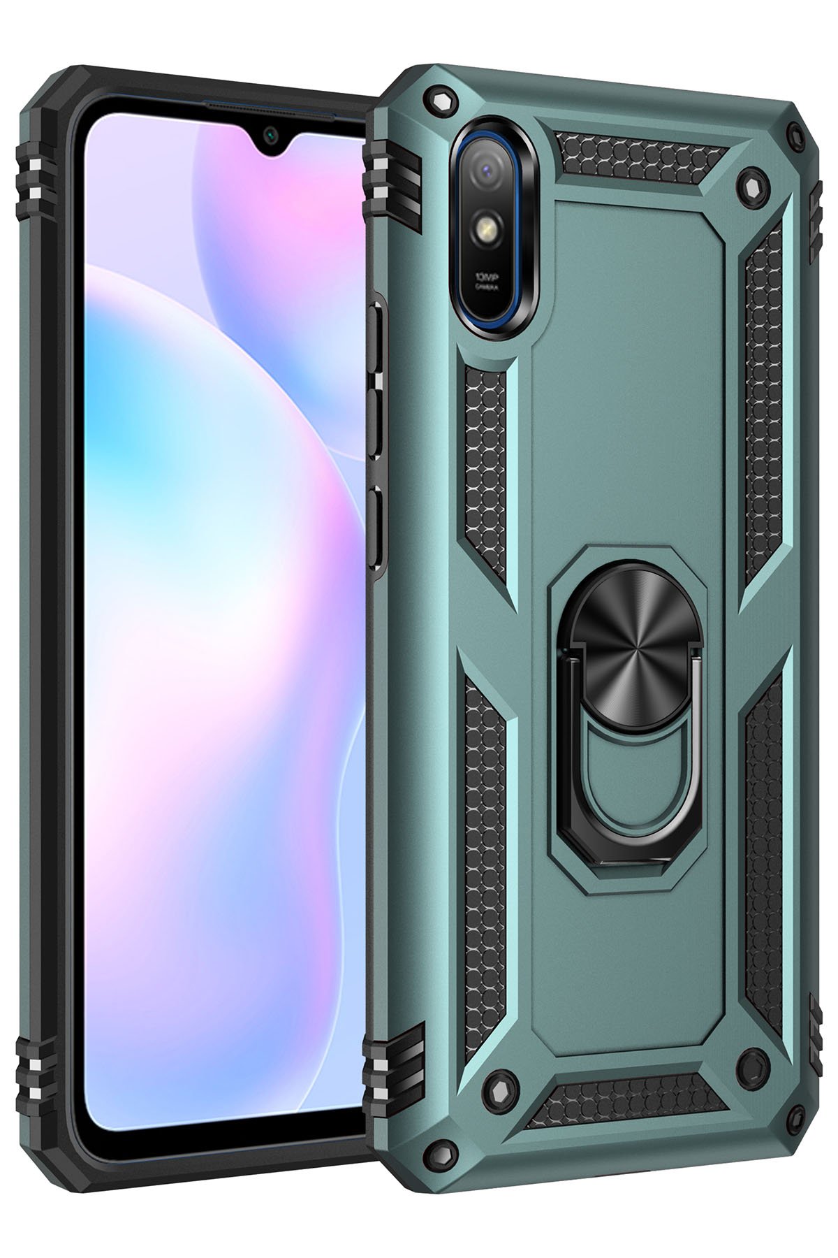 Redmi 9A Kılıf Sofya Yüzüklü Silikon Kapak - Yeşil