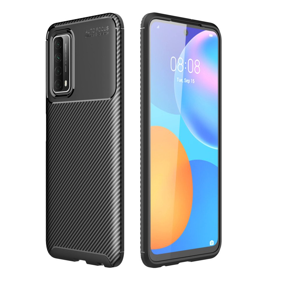 Huawei P Smart 2021 Kılıf Auto Focus Karbon Kapak - Siyah  Huawei P Smart 2021 Kılıf Auto Focus Karbon Kapak - Siyah