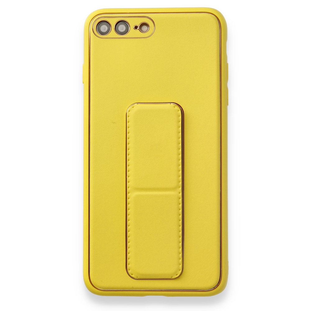  iPhone 8 Plus Kılıf Coco Deri Standlı Kapak - Sarı