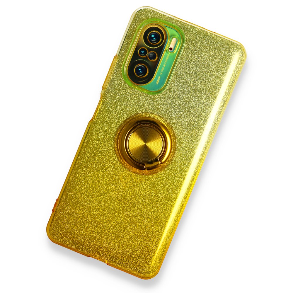 Redmi K40 Kılıf Simli Yüzüklü Silikon - Sarı Redmi K40 Kılıf Simli Yüzüklü Silikon - Sarı