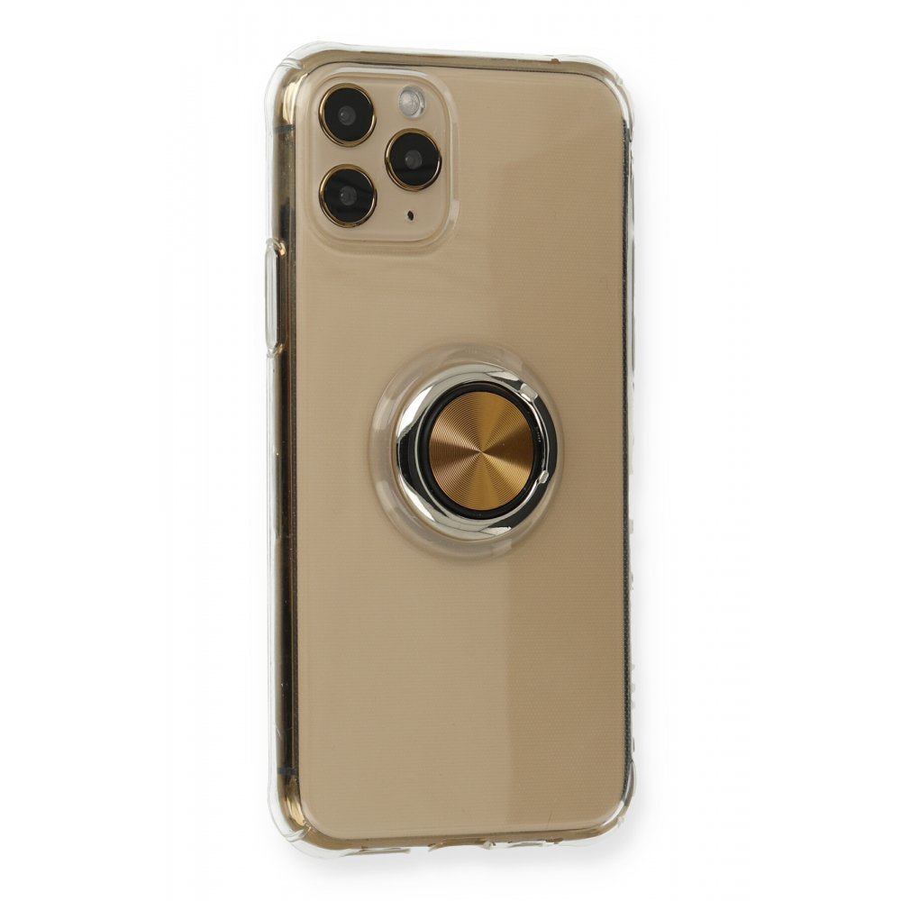 iPhone 11 Pro Max Kılıf Gros Yüzüklü Silikon - Gold