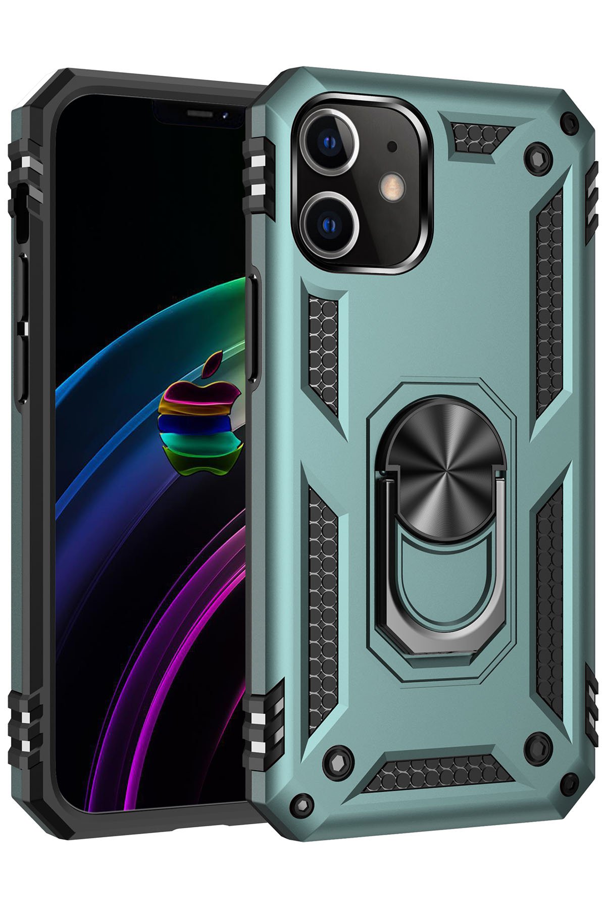  iPhone 12 Mini Kılıf Sofya Yüzüklü Silikon Kapak - Yeşil