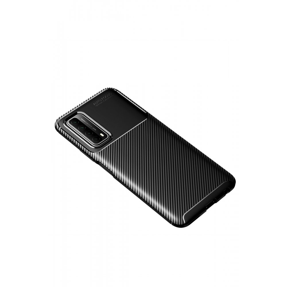 Huawei P Smart 2021 Kılıf Auto Focus Karbon Kapak - Siyah  Huawei P Smart 2021 Kılıf Auto Focus Karbon Kapak - Siyah