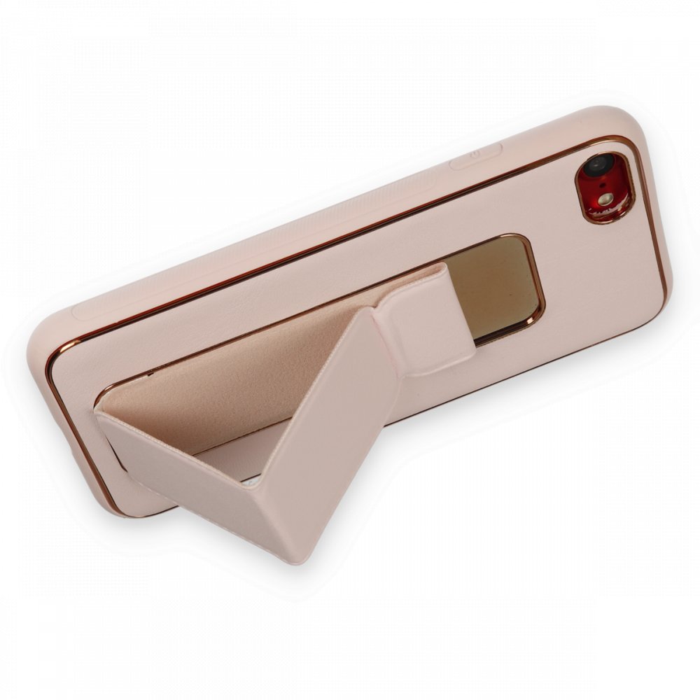  iPhone 7 Kılıf Coco Deri Standlı Kapak - Pudra