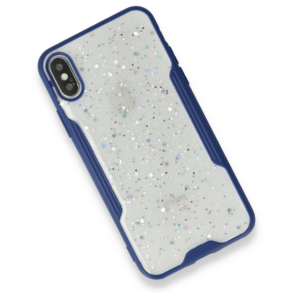  iPhone XS Kılıf Platin Simli Silikon - Lacivert