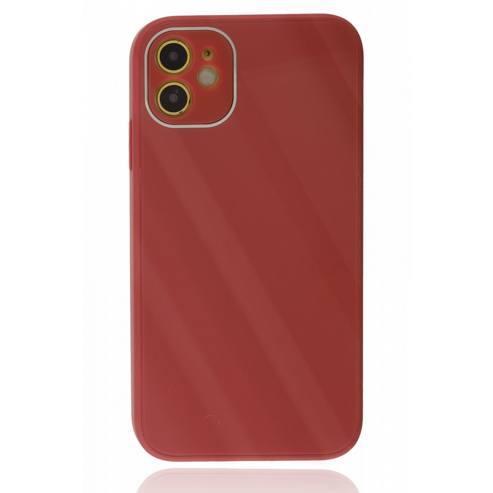  iPhone 12 Kılıf Glass Kapak - Bordo