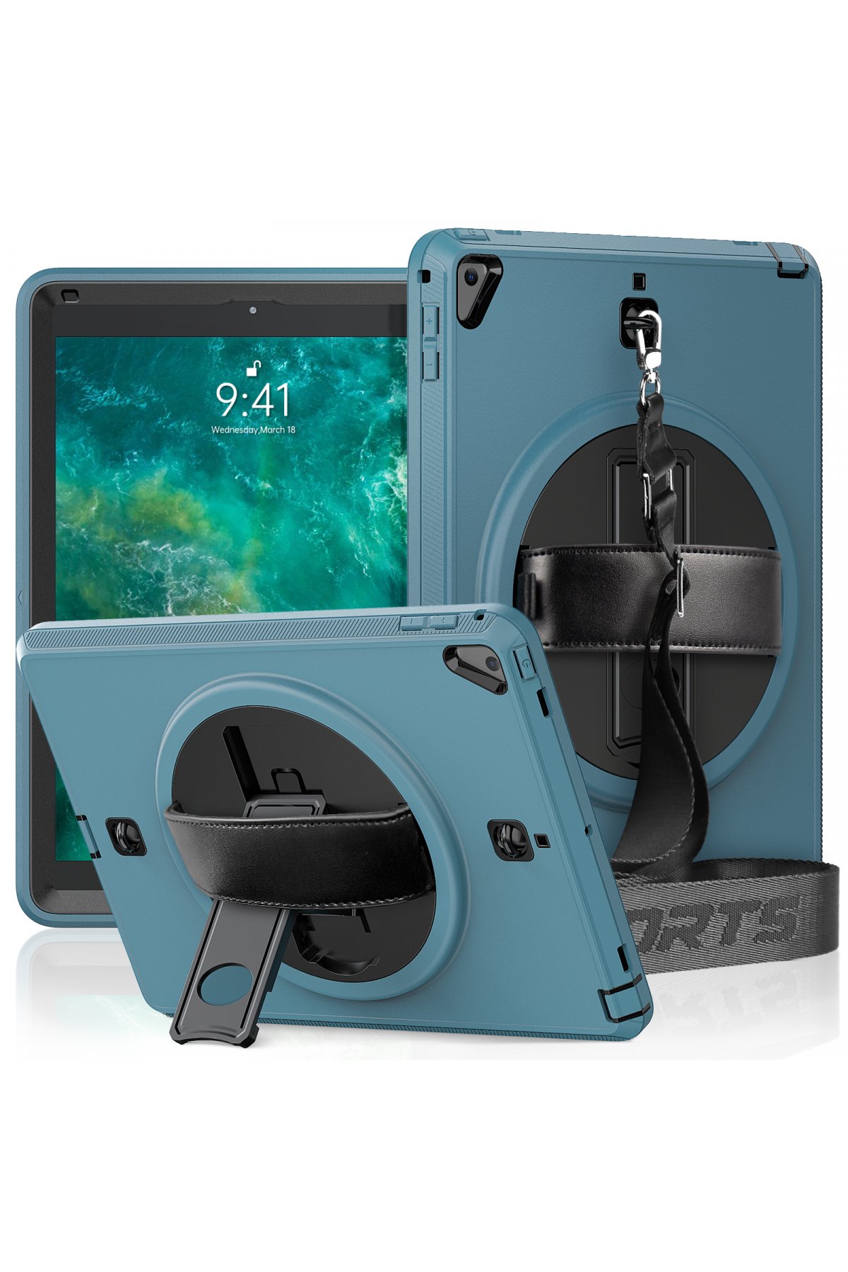  iPad 5 Air 9.7 Kılıf Strap-C Otterbox Tablet Kapak - Mavi