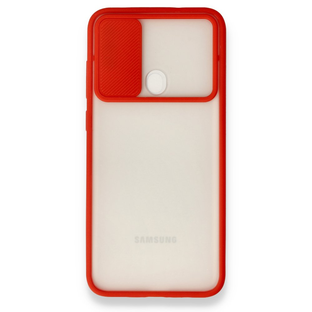  Samsung Galaxy M11 Kılıf Palm Buzlu Kamera Sürgülü Silikon - Kırmızı