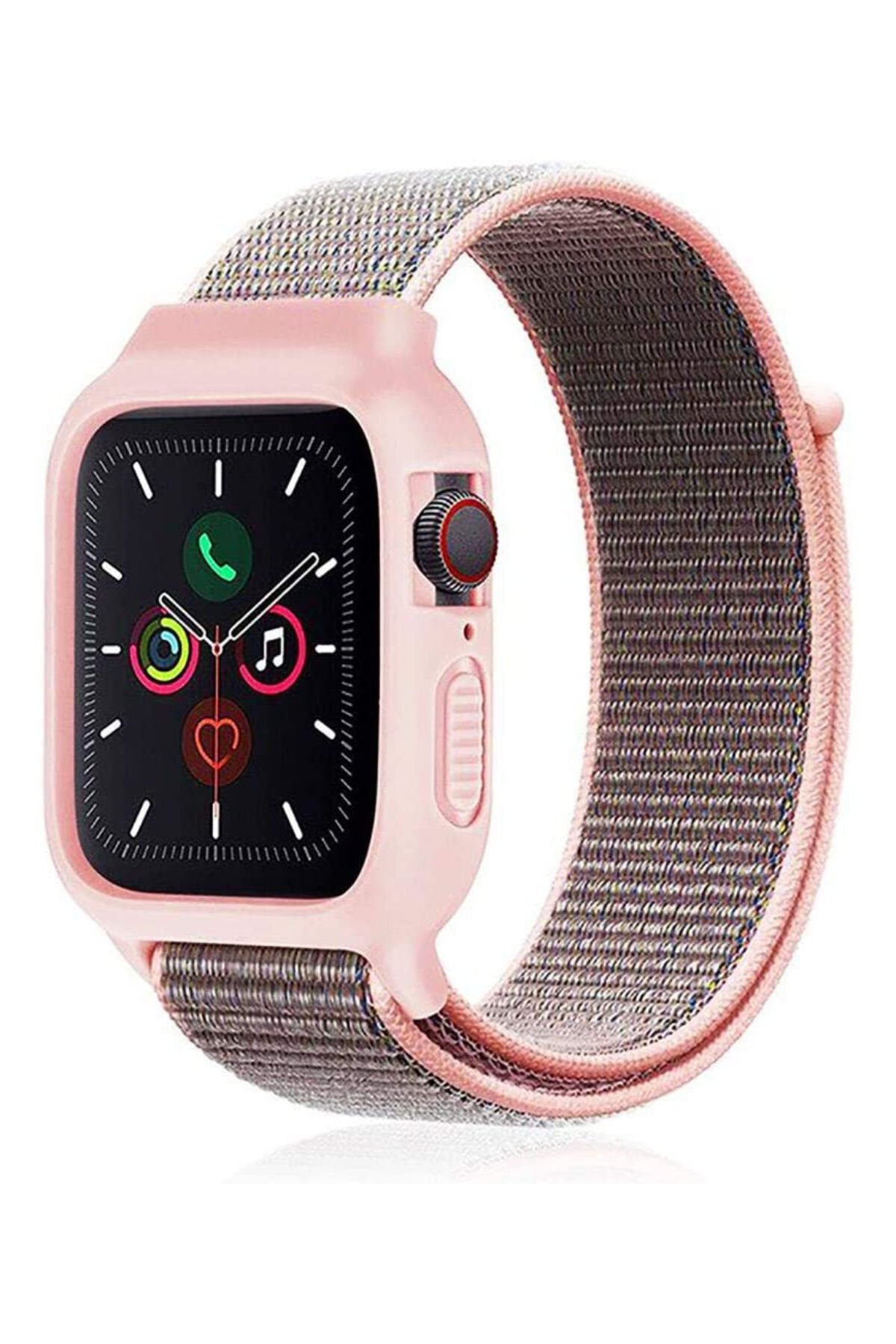 Apple Watch 38mm Hasırlı Cırtcırtlı Kasalı Kordon - Pembe Apple Watch 38mm Hasırlı Cırtcırtlı Kasalı Kordon - Pembe