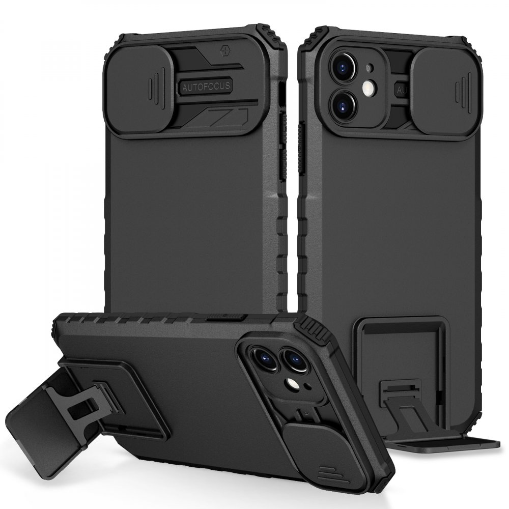  iPhone 11 Kılıf Walker Standlı Kapak - Siyah