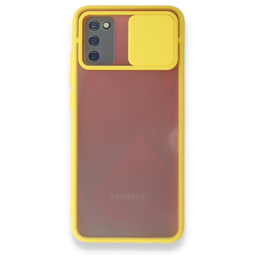  Samsung Galaxy A02S Kılıf Palm Buzlu Kamera Sürgülü Silikon - Sarı