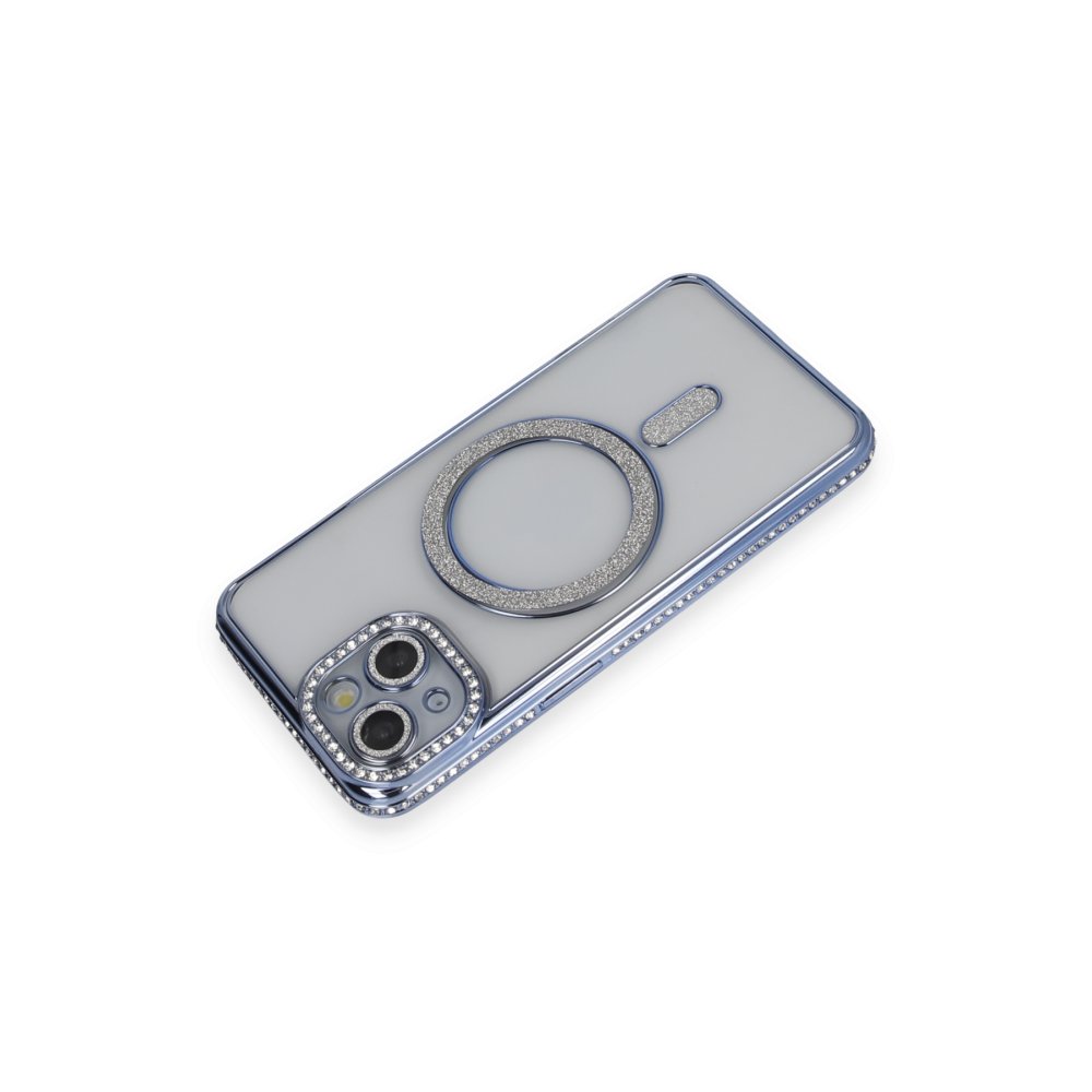  iPhone 14 Kılıf Joke Simli Magneticsafe Kılıf - Mavi