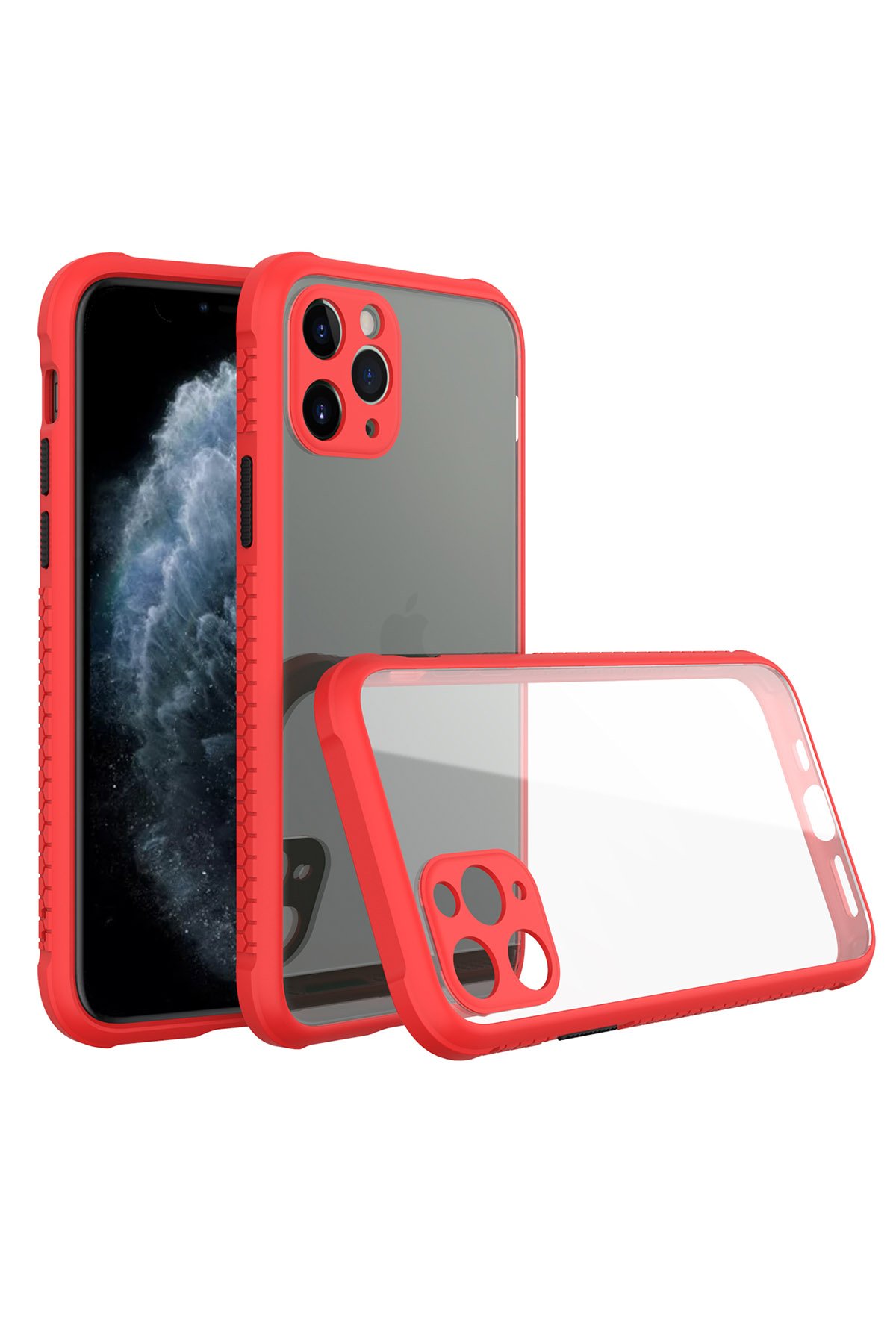  iPhone 11 Pro Max Kılıf Miami Şeffaf Silikon - Kırmızı