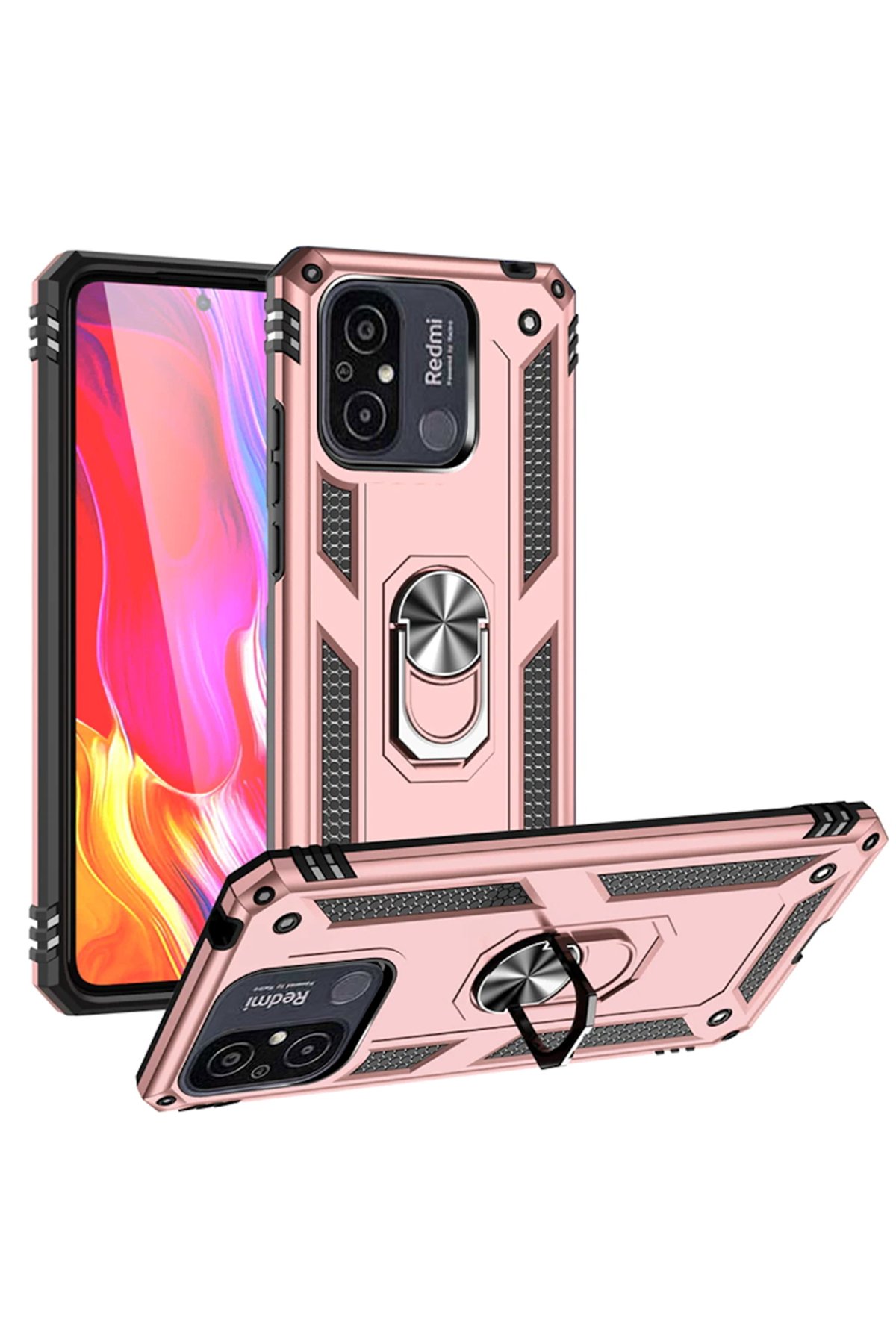 Redmi 12C Kılıf Sofya Yüzüklü Silikon Kapak - Rose
