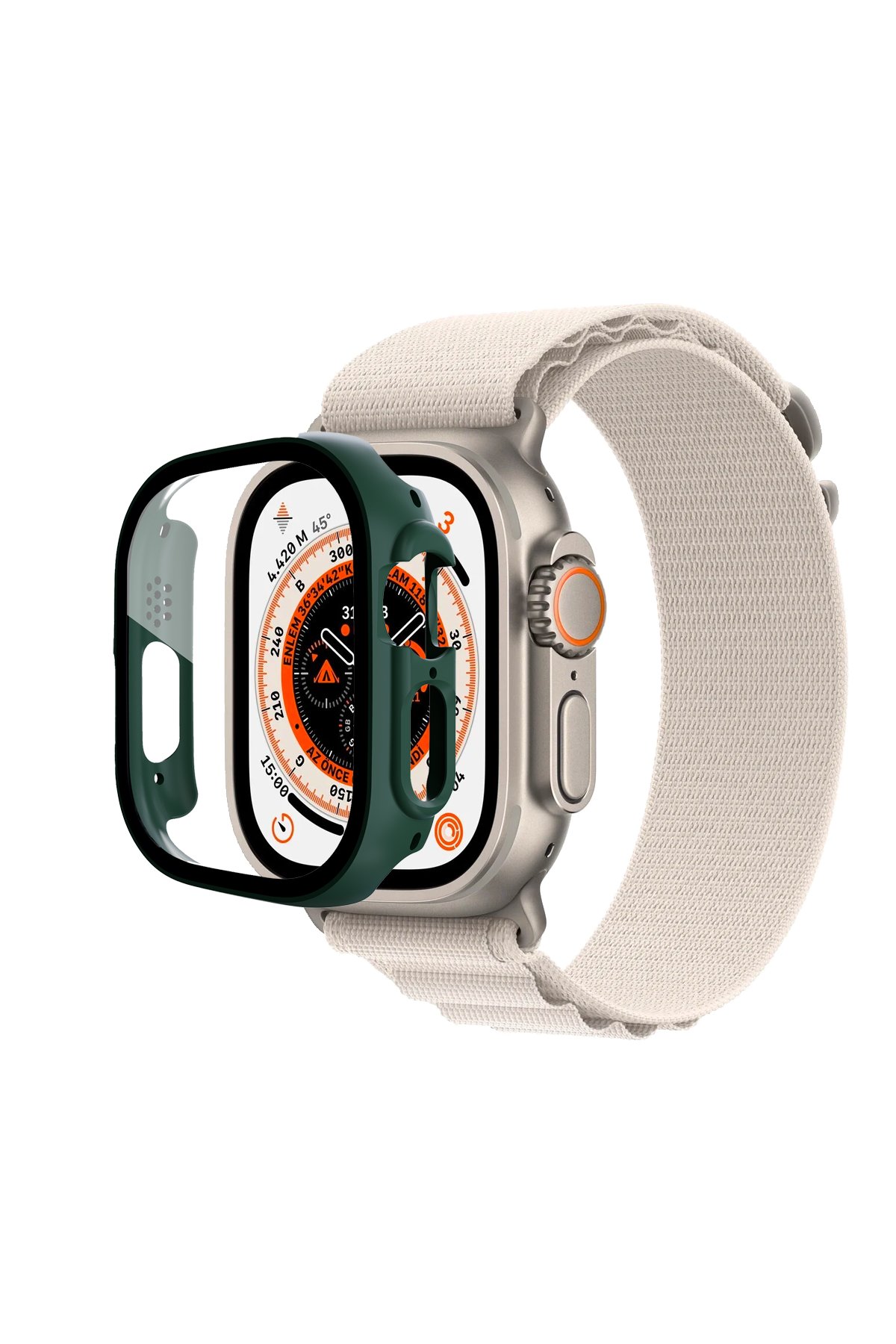  Apple Watch Ultra 49mm Desert Camlı Kasa Ekran Koruyucu - Koyu Yeşil