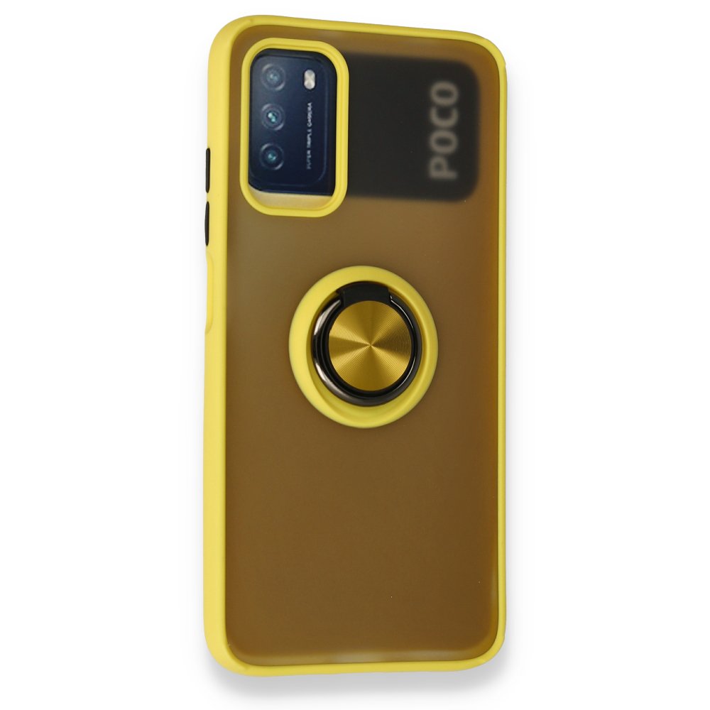 Redmi 9T Kılıf Montreal Yüzüklü Silikon Kapak - Sarı