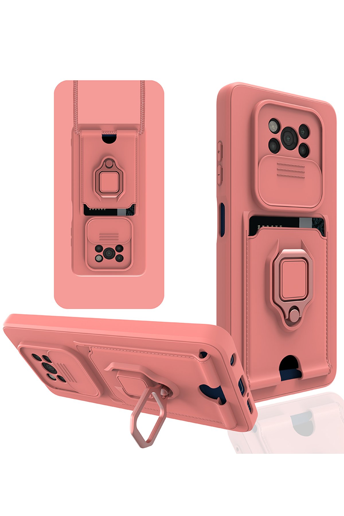  Xiaomi Pocophone X3 Kılıf Zuma Kartvizitli Yüzüklü Silikon - Pembe