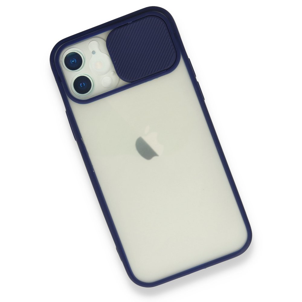  iPhone 12 Kılıf Palm Buzlu Kamera Sürgülü Silikon - Lacivert