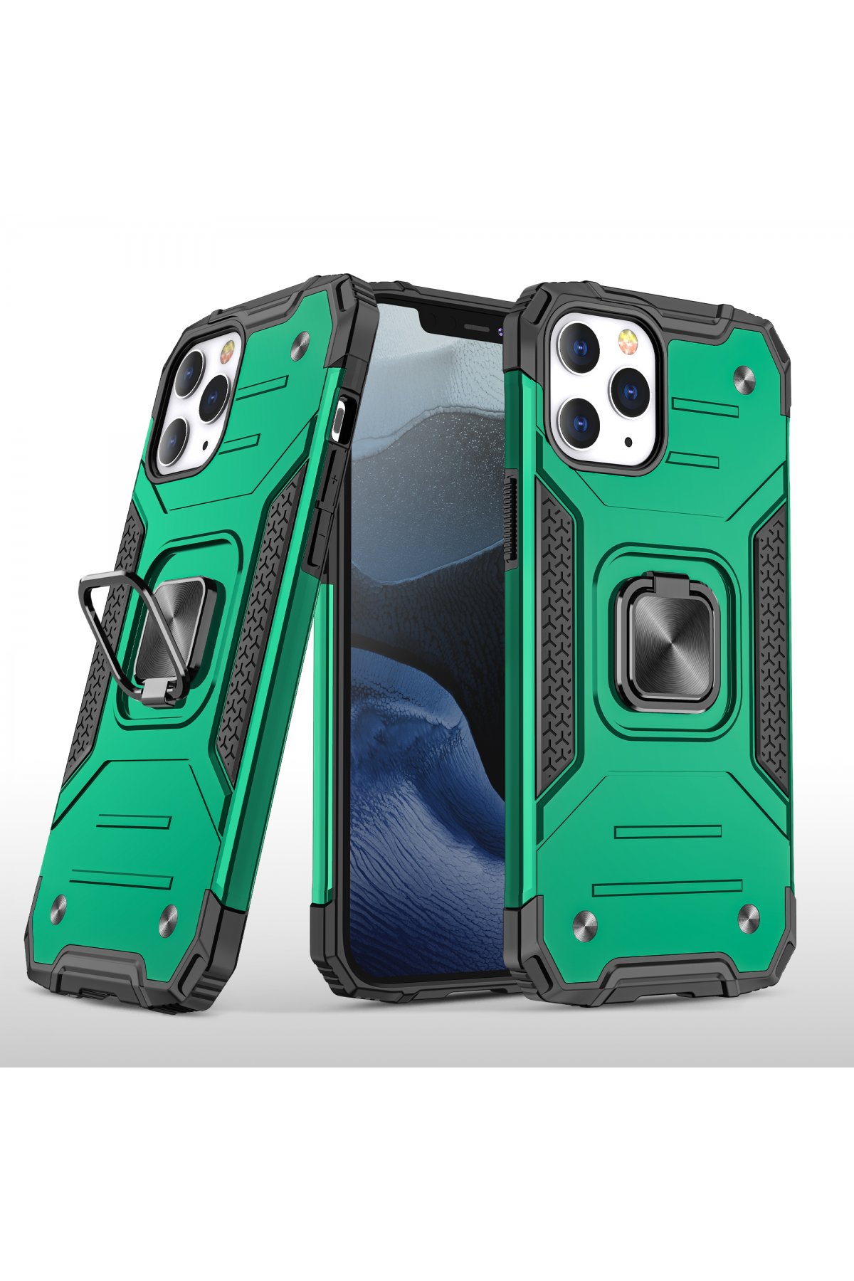  iPhone 12 Pro Kılıf Zegna Yüzüklü Silikon Kapak - Koyu Yeşil