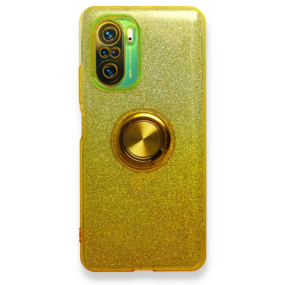 Redmi K40 Kılıf Simli Yüzüklü Silikon - Sarı