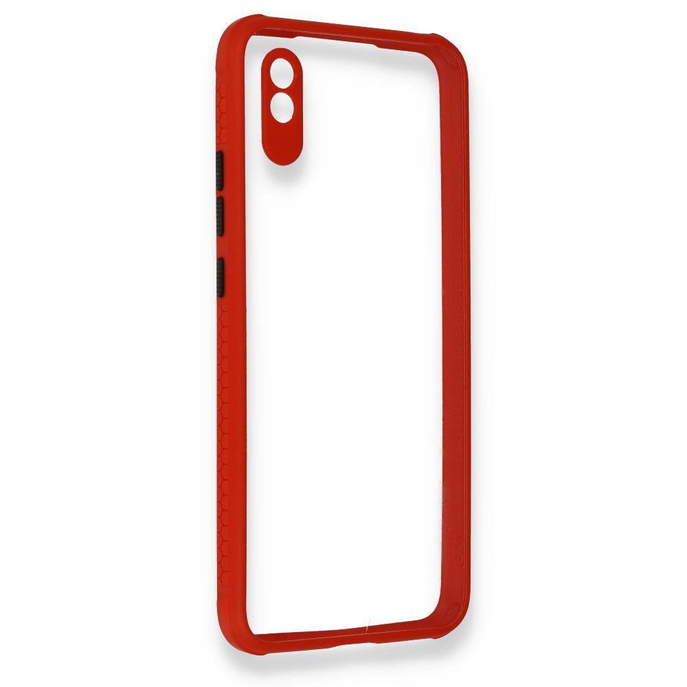 Redmi 9A Kılıf Miami Şeffaf Silikon - Kırmızı Redmi 9A Kılıf Miami Şeffaf Silikon - Kırmızı