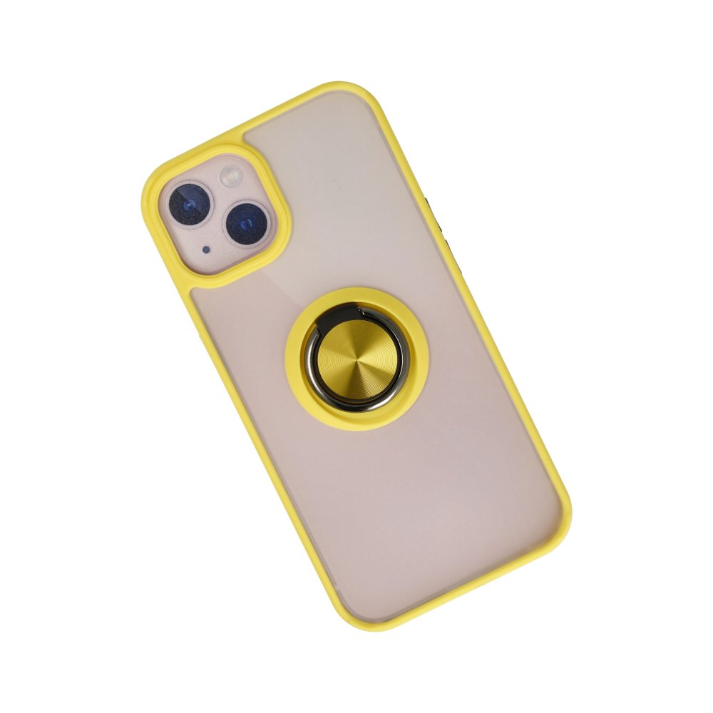 iPhone 15 Kılıf Montreal Yüzüklü Silikon Kapak - Sarı  iPhone 15 Kılıf Montreal Yüzüklü Silikon Kapak - Sarı