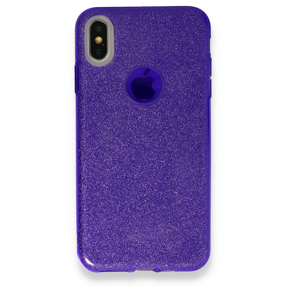  iPhone XS Max Kılıf Simli Katmanlı Silikon - Mor
