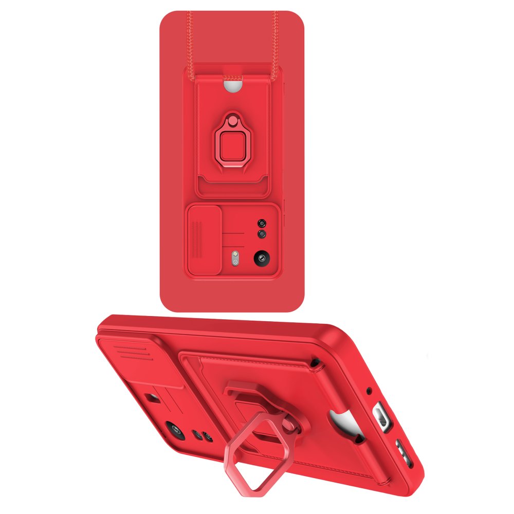  Xiaomi Poco C65 Kılıf Zuma Kartvizitli Yüzüklü Silikon - Kırmızı