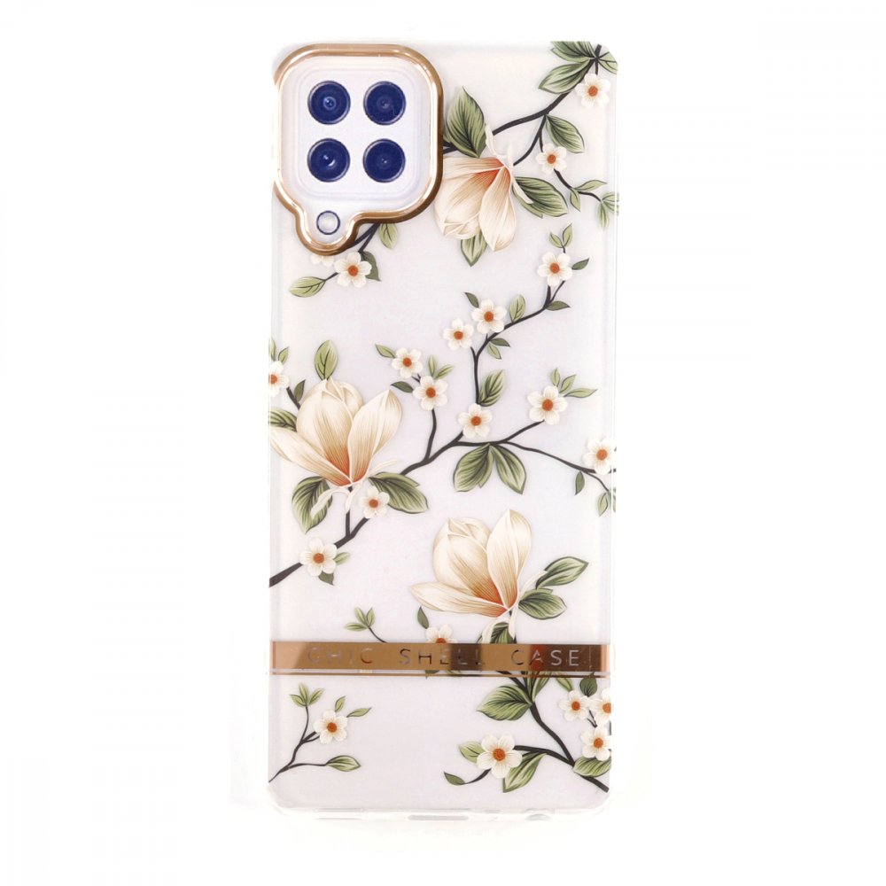 Samsung Galaxy M22 Kılıf Çiçekli Silikon - Gümüş Samsung Galaxy M22 Kılıf Çiçekli Silikon - Gümüş