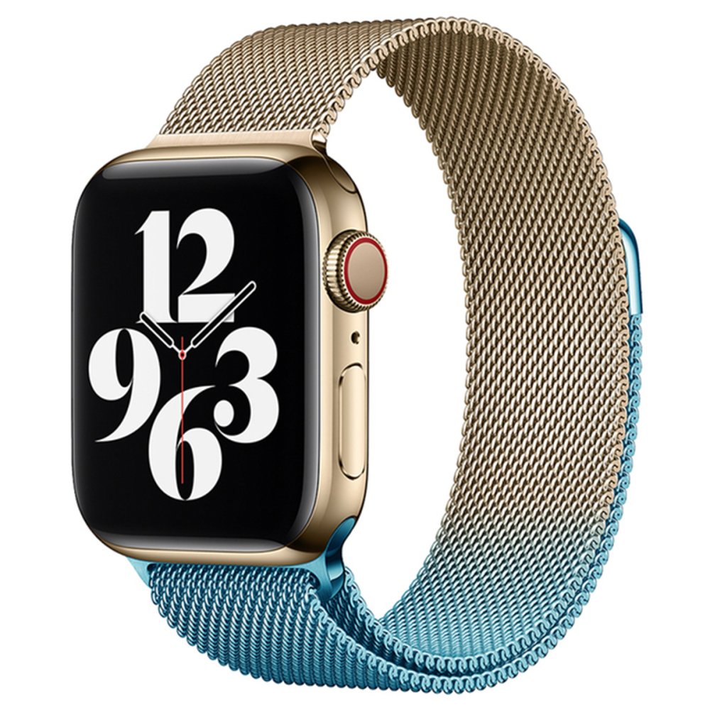  Apple Watch 44mm Metal Mıknatıslı Kordon - Metalik Gold-Mavi
