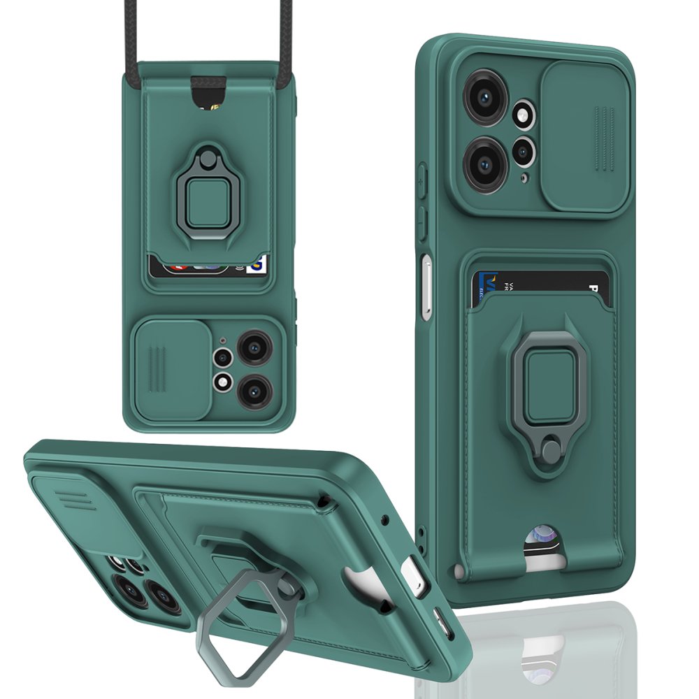 Redmi Note 12 4G Kılıf Zuma Kartvizitli Yüzüklü Silikon - Yeşil